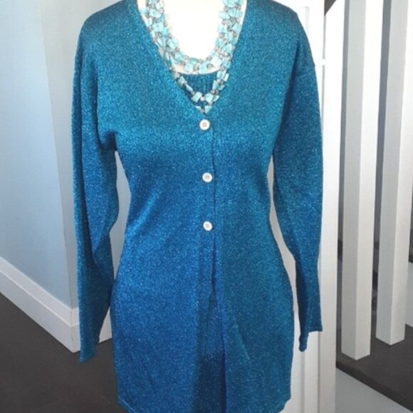 Super sparkly and stretch metallic blue open back cardigan 🎁 - Picture 9 of 9